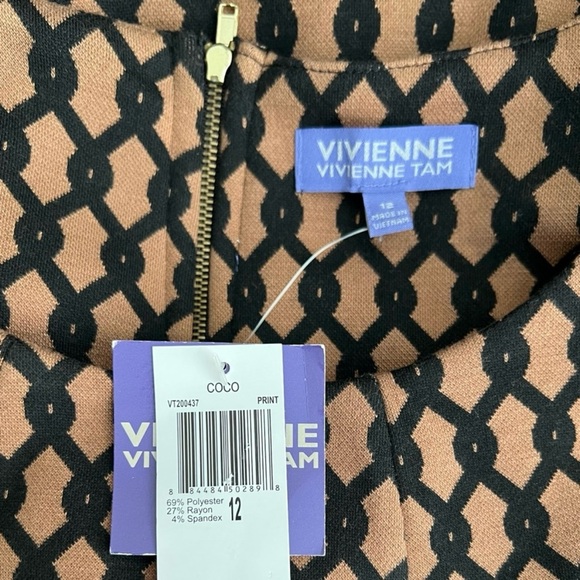 Vivienne Tam Brown Black Geometric Print Dress Size 12 NWT - Picture 5 of 7